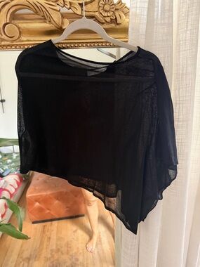 Mango Sheer Black Asymmetric Poncho Top